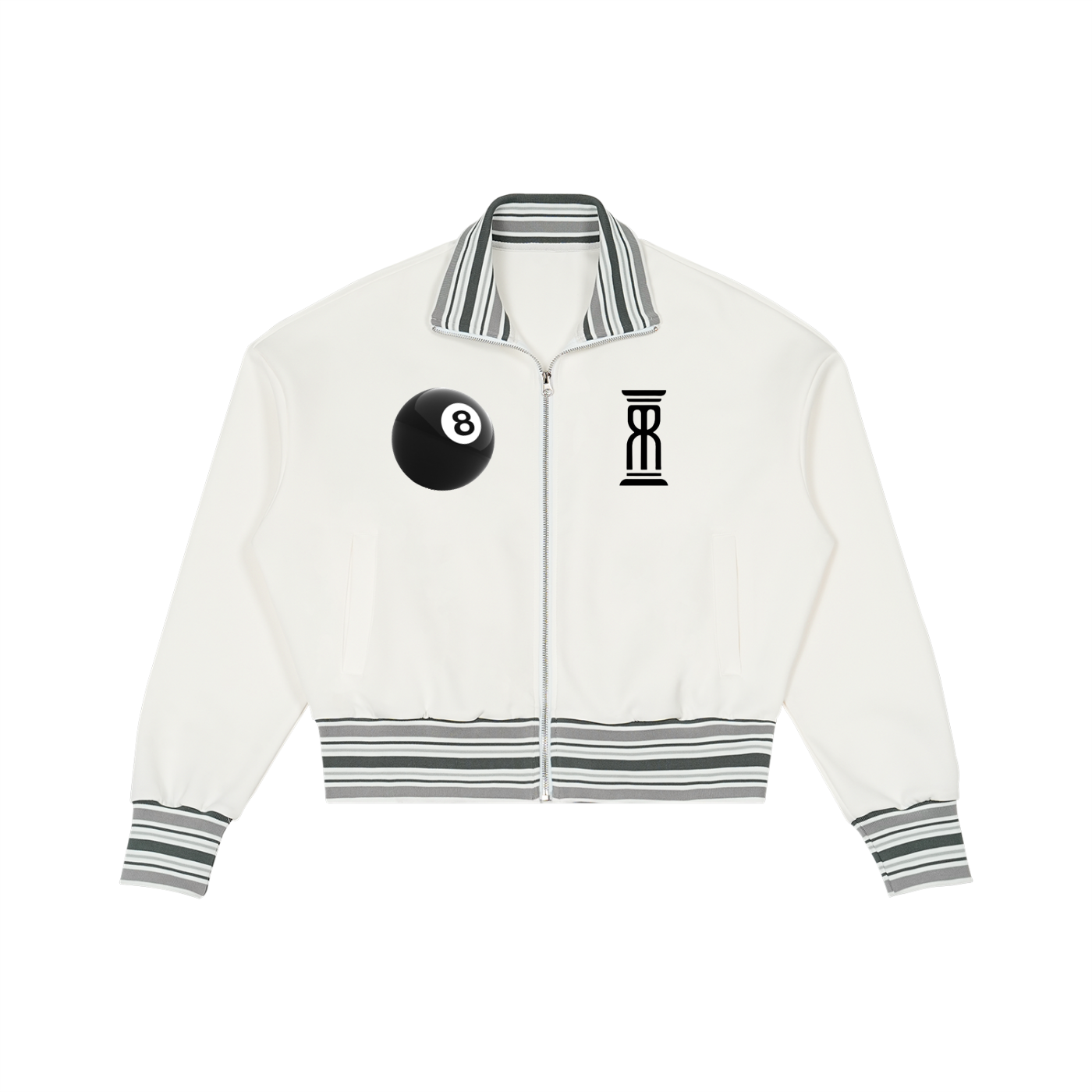 M8 Striped Rib Collar Zip Jacket — Signature Statement Outerwear