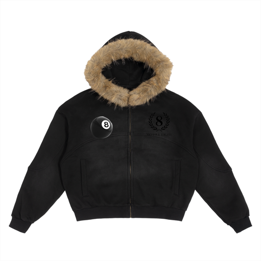 M8 Sun Face Boxy Hoodie — Detachable Fur Edition