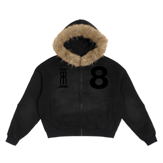 M8 Sun Face Boxy Hoodie — Time & Power Variant (Detachable Fur)