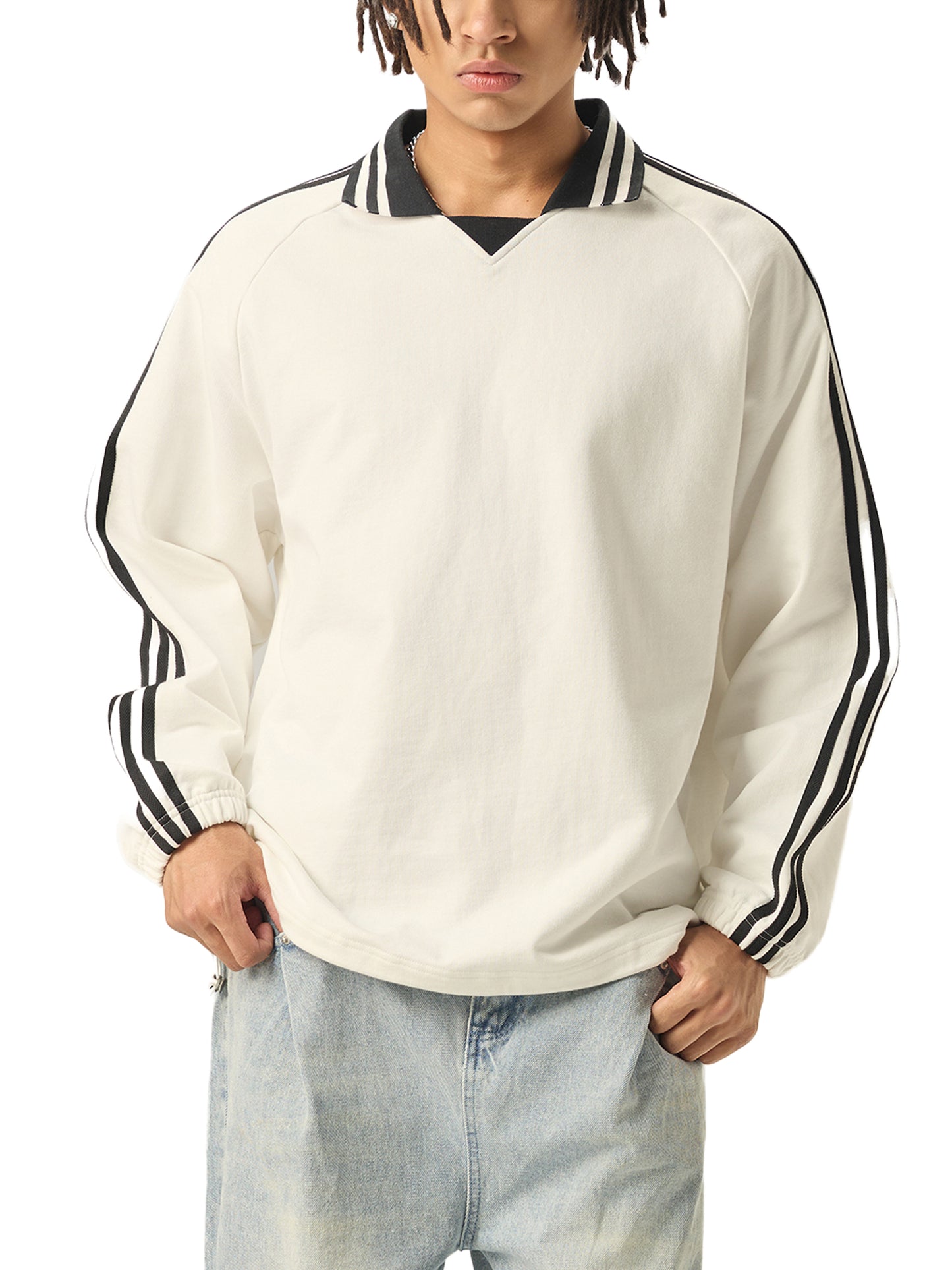 M8 Contrast Collar Long-Sleeve Polo — Rosary Edition