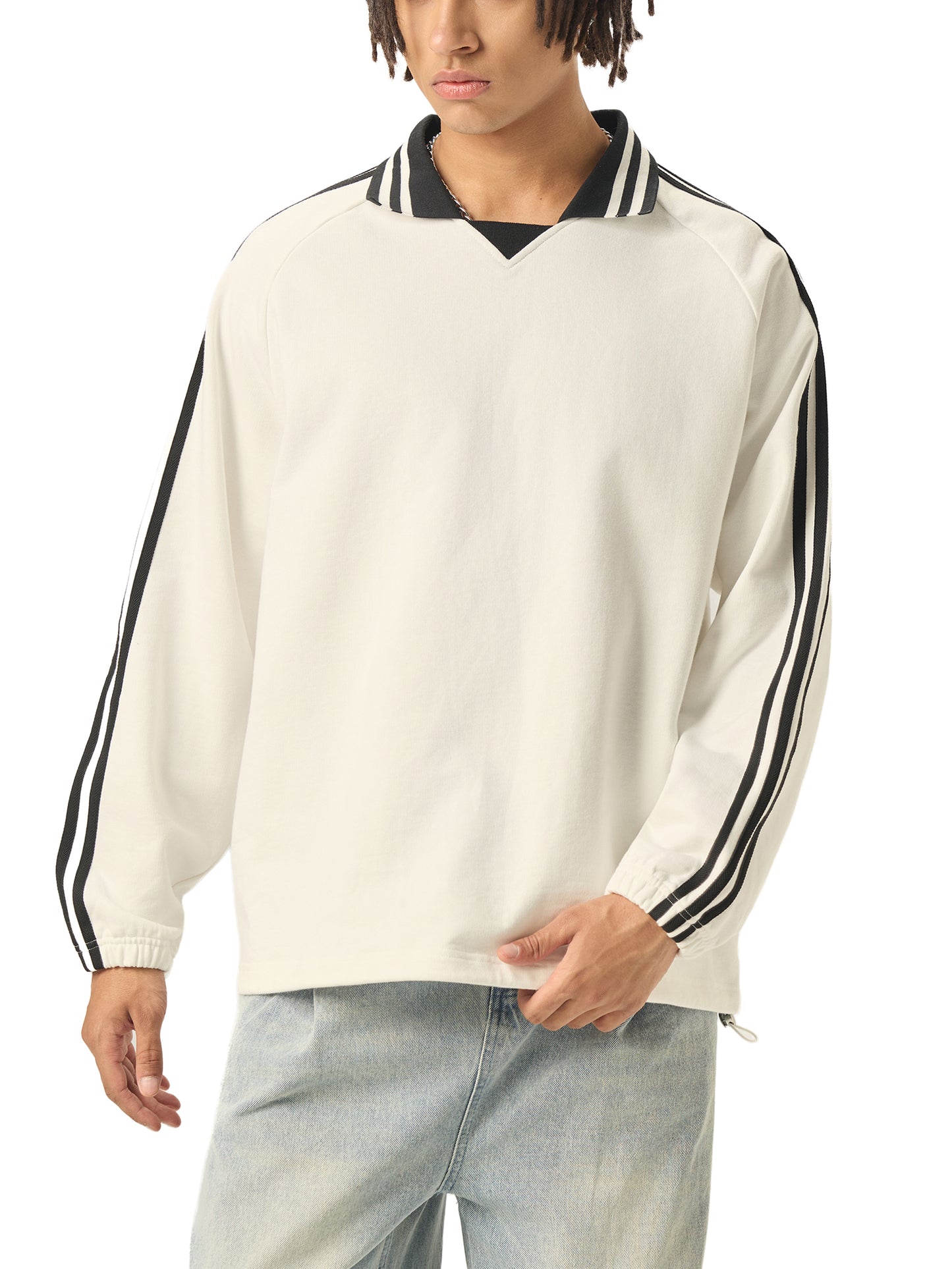 M8 Contrast Collar Long-Sleeve Polo — Rosary Edition